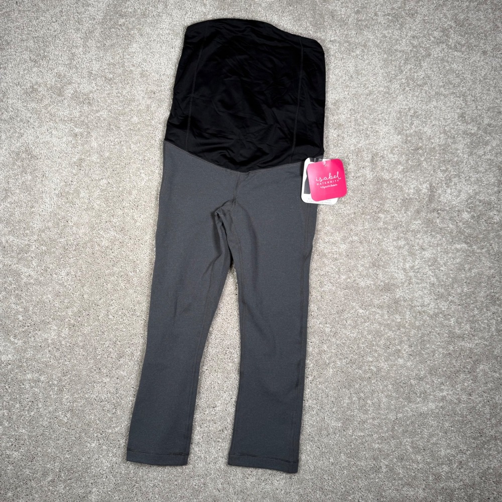 NWT‎ Isabel Maternity Active Capri Pants Crossover Panel Black Gray XS